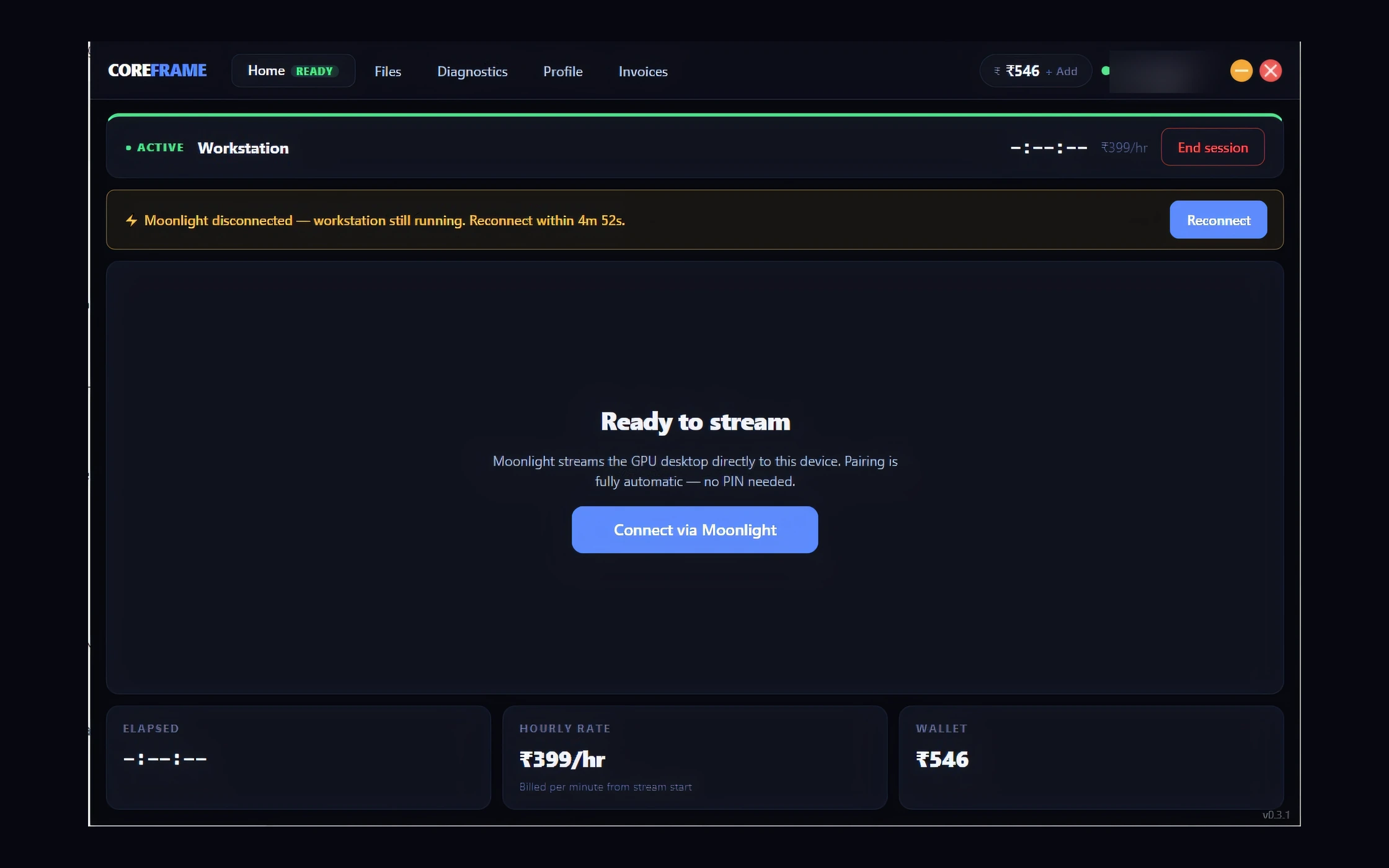 The Ready to stream screen with the Connect button