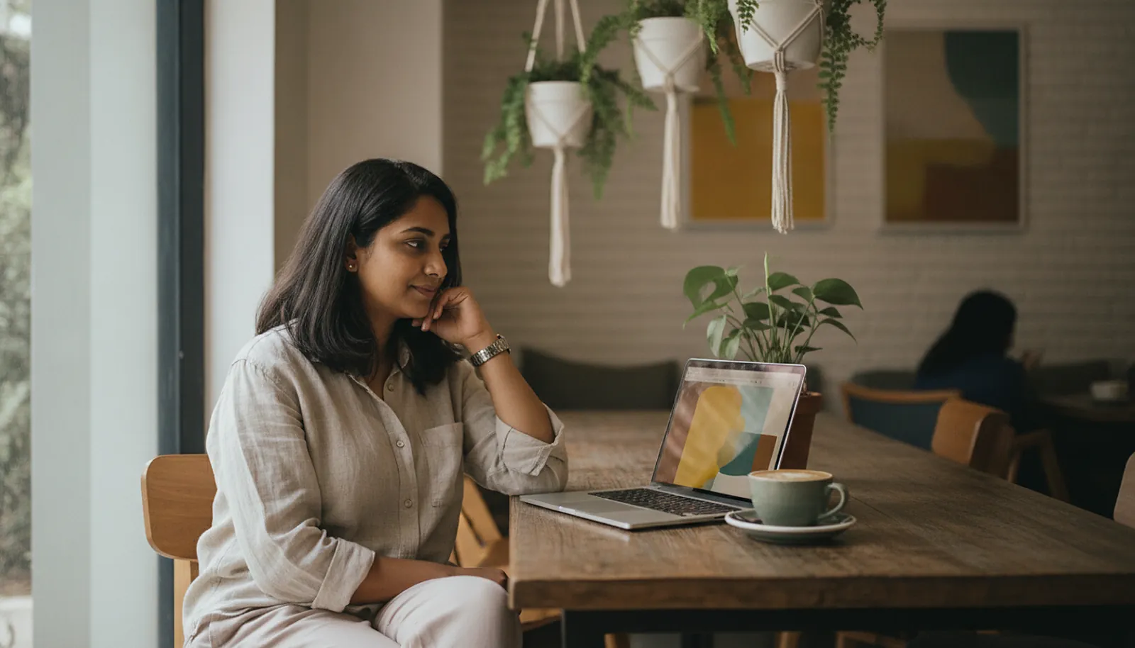 A designer working on a thin laptop