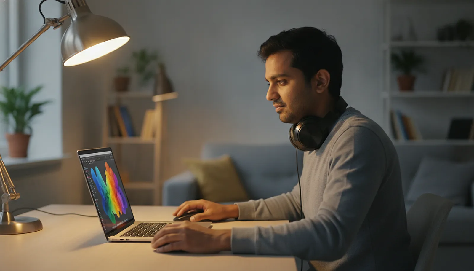 A motion designer at his desk