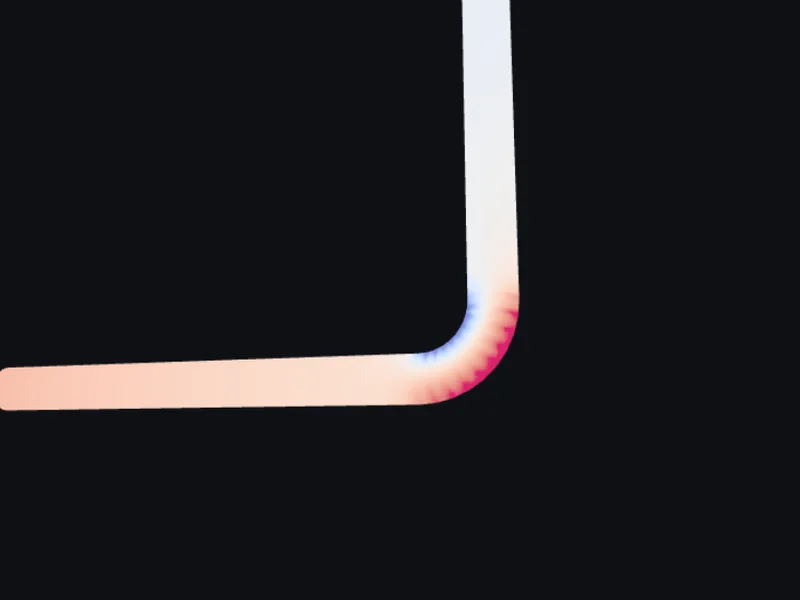 Wall pressure on the 90° bend: high on the outer wall of the turn, low on the inner wall
